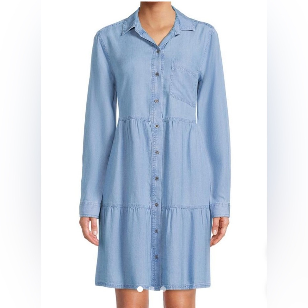 Beach Lunch Lounge Blue Chambray Tiered Dress Size XL
